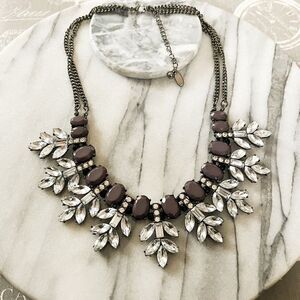Natasha Couture Statement‎ Necklace Purple Clear Gunmetal Evening Bridal Glam